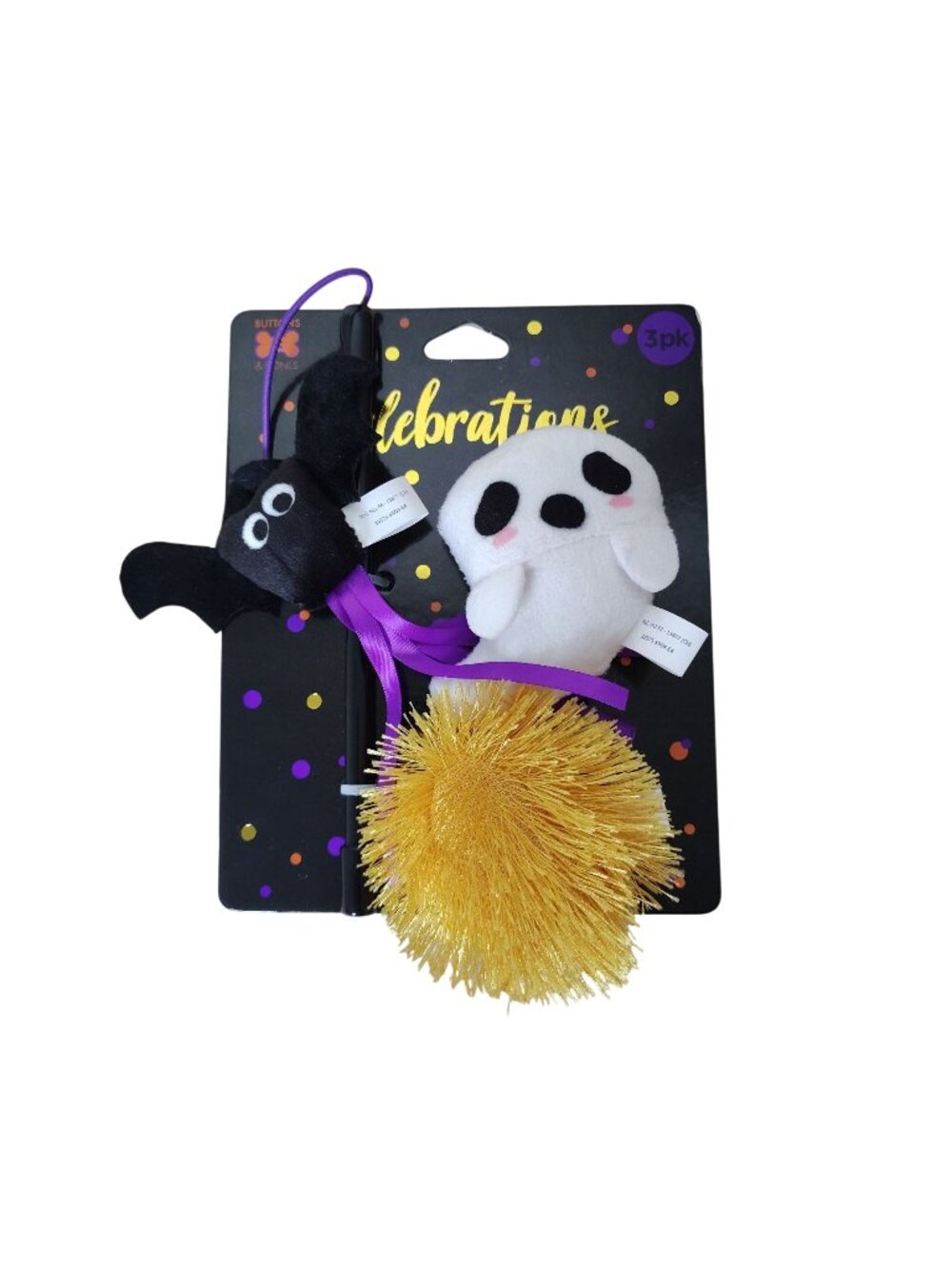 Halloween-Themed 3pk Cat Toys With Catnip Inside – Bat Ghost & Pom-Pom Design